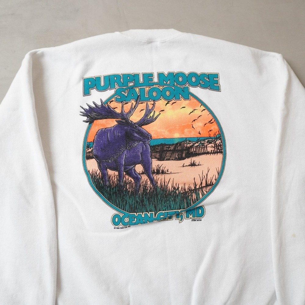 Vintage Purple Moose Saloon Sweatshirt Large Mens 90s White Ocean City MD